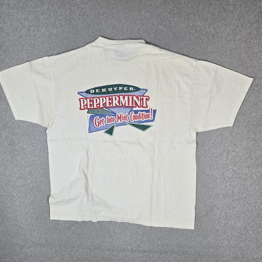 VINTAGE Dekuyper Peppermint Men Shirt 2X White Logo Short Sleeve READ